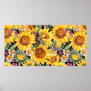 Aquarellsonnenblumen Sommer Vintag nahtloser Fleck Poster
