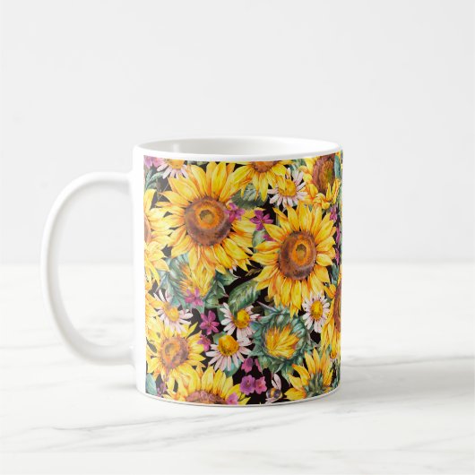 Aquarellsonnenblumen Sommer Vintag nahtloser Teil Kaffeetasse (Links)
