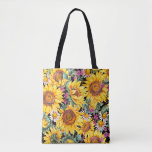Aquarellsonnenblumen Sommer Vintag nahtloser Teil Tasche