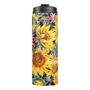 Aquarellsonnenblumen Sommer Vintag nahtloser Teil Thermosbecher