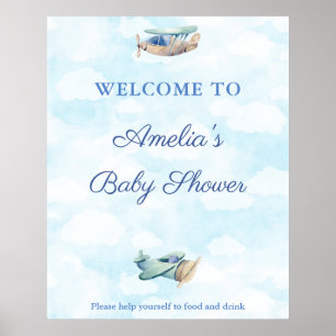 Aquarellspielzeug Flugzeug Aviation Babydusche Wil Poster