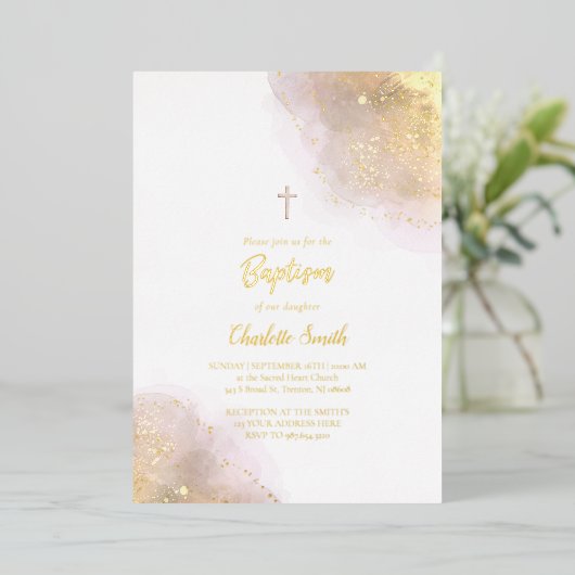 Aquarellspritze Taufen Folieneinladung (Stehend vorne)