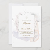 Aquarellspritzungen und Blume | Taufe Einladung (Vorderseite)