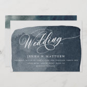 Aquarellstahlblau waschen Moderne Hochzeit Einladung (Vorne/Hinten)
