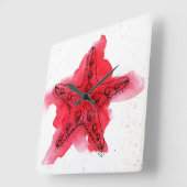 AquarellStarfish Quadratische Wanduhr (Winkel)