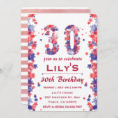 Aquarellstars 4. Juli 30. Geburtstag Einladung (Vorne/Hinten)