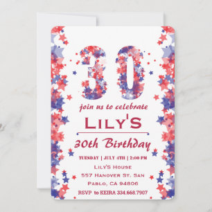 Aquarellstars 4. Juli 30. Geburtstag Einladung