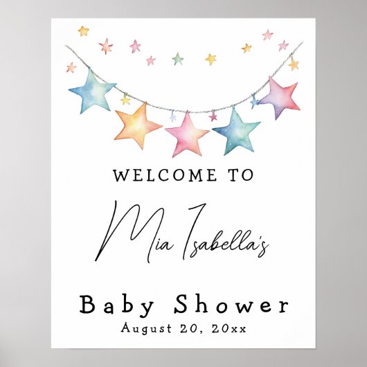 Aquarellstars Baby Dusche Willkommenspender Poster (Vorne)