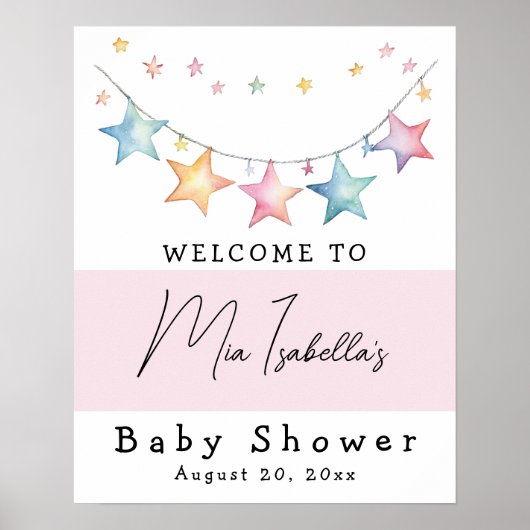 Aquarellstars Baby Dusche Willkommenspender Poster (Vorne)