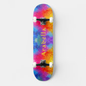 Aquarellsteine - Blau, Lila, rosa Gelb Skateboard (Vorderseite)
