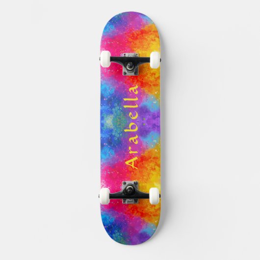 Aquarellsteine - Blau, Lila, rosa Gelb Skateboard (Vorderseite)