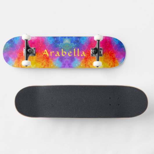 Aquarellsteine - Blau, Lila, rosa Gelb Skateboard (Horizontal)