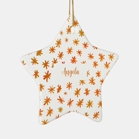 Aquarellsterne mit Namen - orange Keramik Ornament (Rechts)