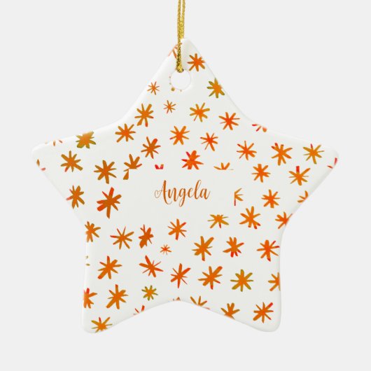 Aquarellsterne mit Namen - orange Keramik Ornament (Vorne)