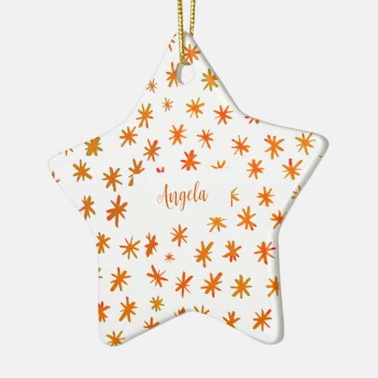 Aquarellsterne mit Namen - orange Keramik Ornament (Links)