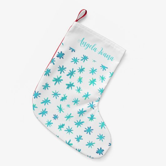 Aquarellsterne mit Namen - Türkis Kleiner Weihnachtsstrumpf (Vorderansicht (hängend))