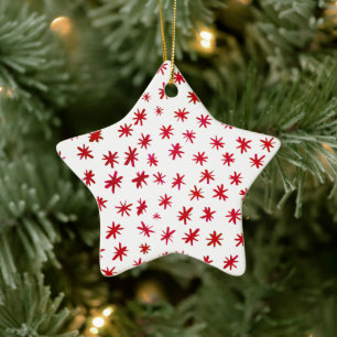 Aquarellsterne - Rote Keramik Ornament
