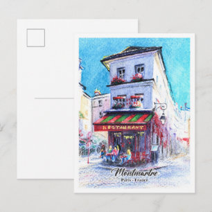 Aquarellstifte Restaurant auf Montmartre Postkarte