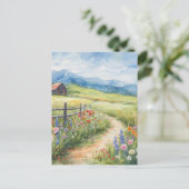 Aquarellstil Frühlingswiese mit Blumen Postkarte (Stehend Vorderseite)
