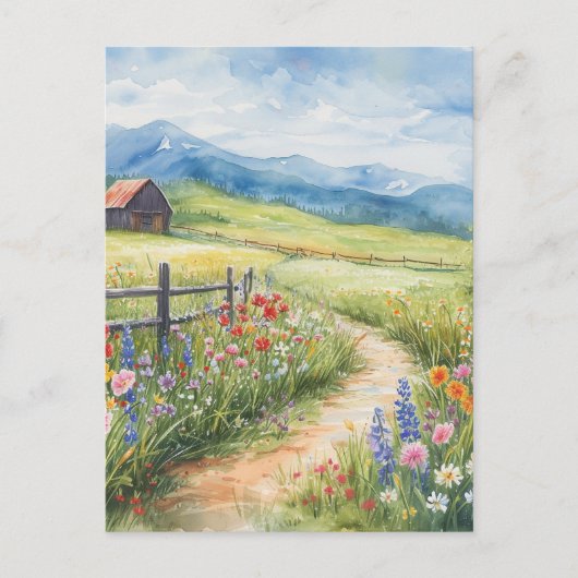 Aquarellstil Frühlingswiese mit Blumen Postkarte (Vorderseite)