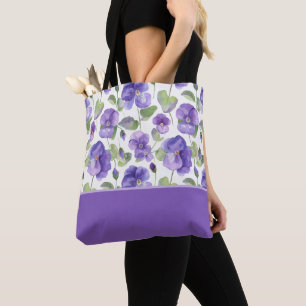Aquarellstil Lila-Stiefmütterchen-Art Farbblock Tasche