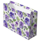 Aquarellstil Lila-Stiefmütterchen-Typ-Blumen Große Geschenktüte (Vorderseite Schrägansicht)