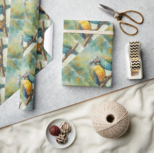 Aquarellstil Süße kuschelnde Papageien in Liebe Geschenkpapier