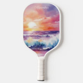 Aquarellstrahler auf der Strandmonogramm Pickleball Schläger (Rückseite)