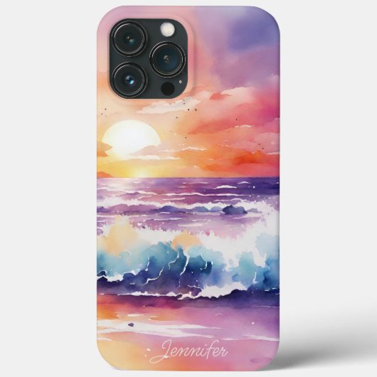 Aquarellstrand bei Sunset Monogram Case-Mate iPhone Hülle (Rückseite)