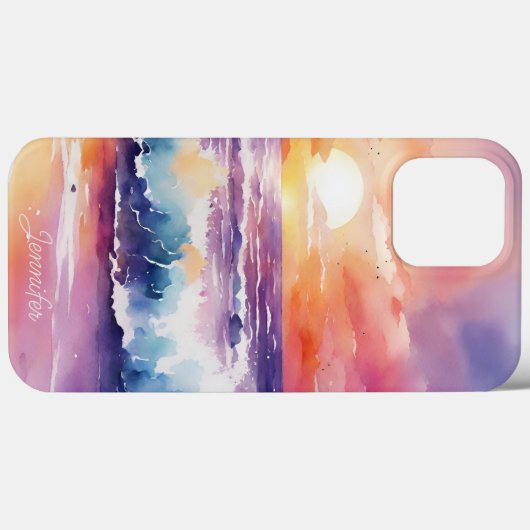 Aquarellstrand bei Sunset Monogram Case-Mate iPhone Hülle (Rückseite (Horizontal))