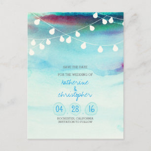 Aquarellstrand Blau Omelfarben Save the Date Ankündigungspostkarte