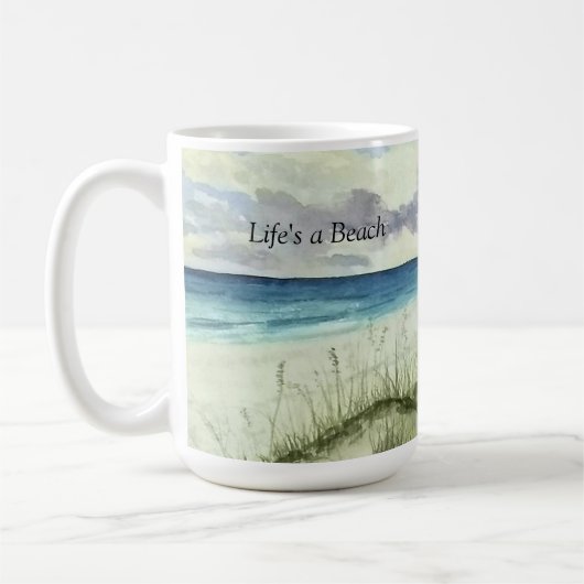 Aquarellstrand, das Leben ist ein Strand, Kaffee T Kaffeetasse (Links)