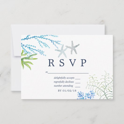 Aquarellstrand Hochzeitshochzeit RSVP (Vorderseite)