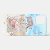 Aquarellstrand Muscheln Personalisierter Name Case-Mate iPhone Hülle (Rückseite (Horizontal))