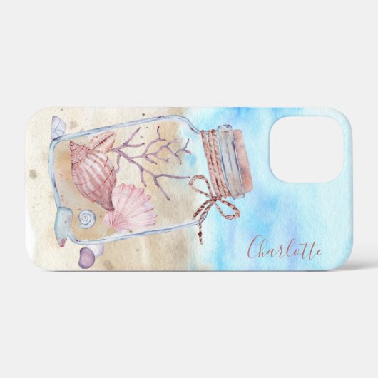 Aquarellstrand Muscheln Personalisierter Name Case-Mate iPhone Hülle (Rückseite (Horizontal))