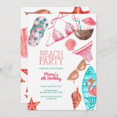 Aquarellstrand Sommer Party Geburtstag Einladung (Vorne/Hinten)