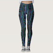 Aquarellstreifen, blau, grün, Lilac auf schwarz Leggings (Vorderseite)