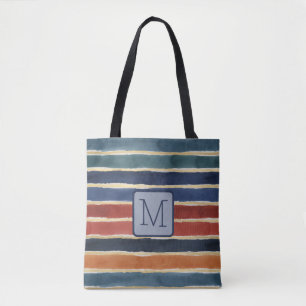 Aquarellstreifen Navy Farbbblock Monogramm Tasche