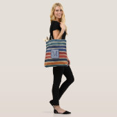 Aquarellstreifen Navy Farbbblock Monogramm Tasche (Am Model)