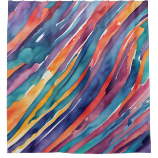 Aquarellstreifen Orange, Pink Blau Grün Lila  Duschvorhang