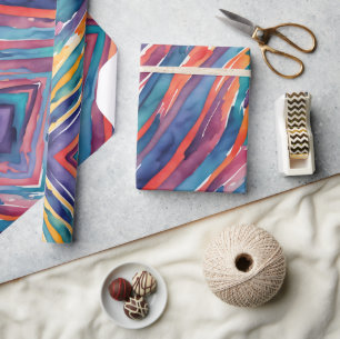 Aquarellstreifen Orange, Pink Blau Grün Lila Geschenkpapier