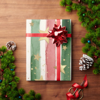 Aquarellstreifen und goldene Sterne Weihnachten  Geschenkpapier
