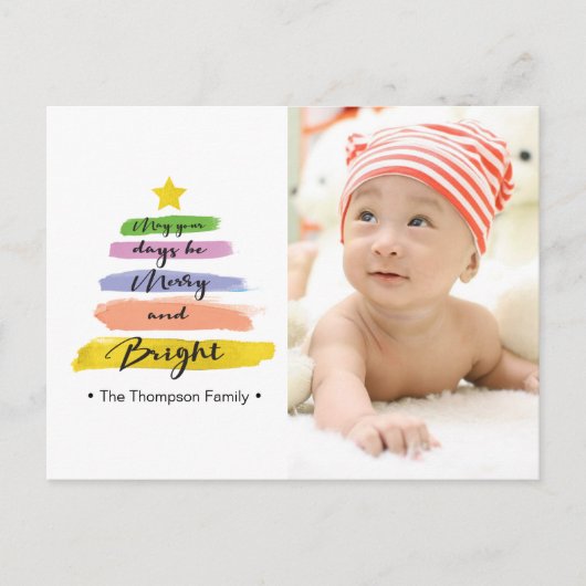 Aquarellstriche, Weihnachtsbaum, Stern, Foto Feiertagspostkarte (Vorderseite)