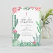 Aquarellsukkulente Erste Heilige Kommune Einladung (Stehend Vorderseite)