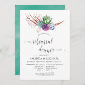Aquarellsukkulente Hochzeiten Probe Abendessen Einladung (Vorne/Hinten)
