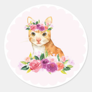 Aquarelltabby-Katze mit Blumenkronen-Aufkleber Runder Aufkleber