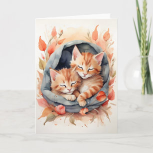 Aquarelltafel Kittens Schlafen Blume Leere Karte