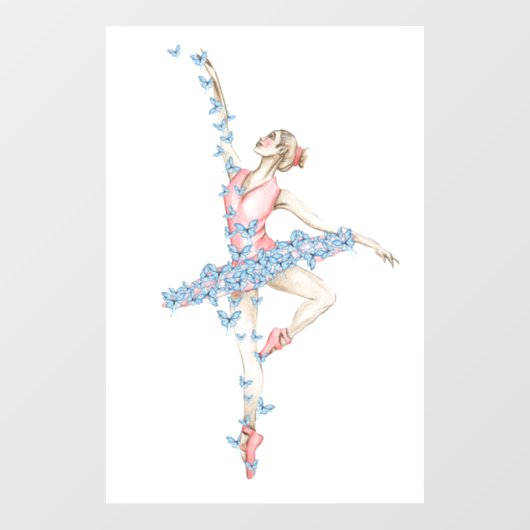Aquarelltanzballerina in rotem Kleid Fensteraufkleber (Blatt)