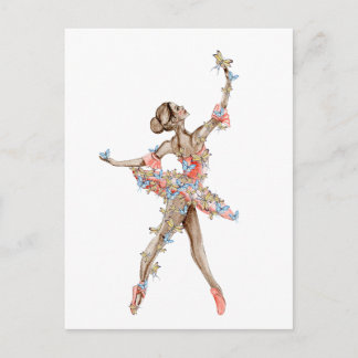 Aquarelltanzballerina mit Schmetterling Postkarte