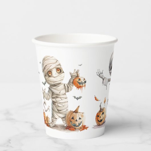 Aquarelltanzende Mummies Pumpkins Party Pappbecher (Vorderseite)